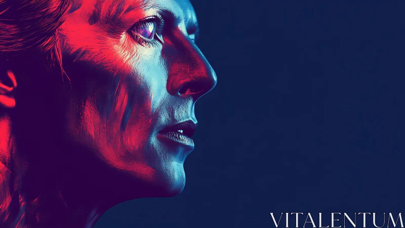 High contrast profile portrait uses duotone neon rim lighting effects