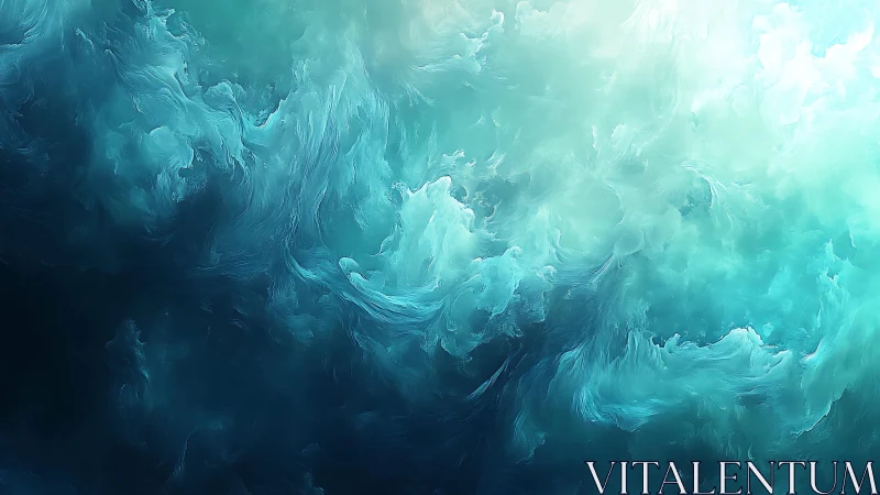 Abstract Oceanic Swirl in Cool Blue Tones, Digital Art Style.