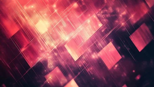 Abstract geometric pattern with glowing pink squares and lines.