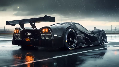 Midnight track beast waiting in the rain-soaked silence.