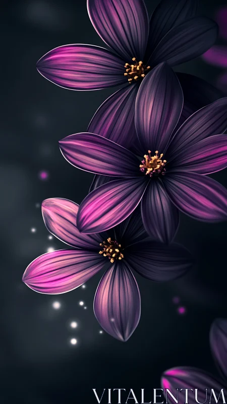 Luminous Cosmos Flowers with Golden Stamens.