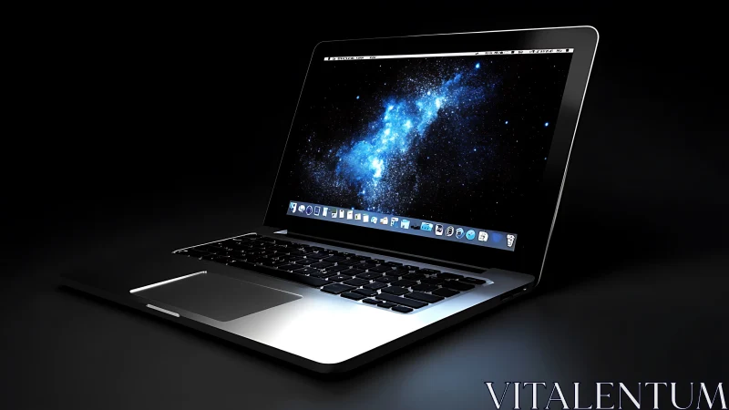 Starlit laptop portal casting cosmic glow on midnight desk.