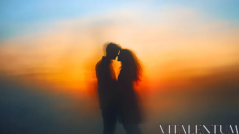 Two Hearts Silhouetted Against Burning Sky.