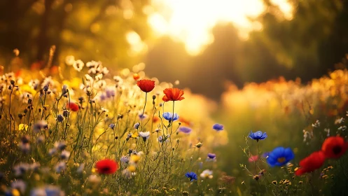 Wildflower meadow with selective depth focus.