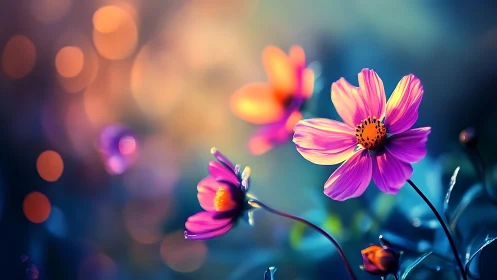 Vibrant Cosmos Flowers: Bokeh-Enhanced Macro Study with Chromatic Gradients.