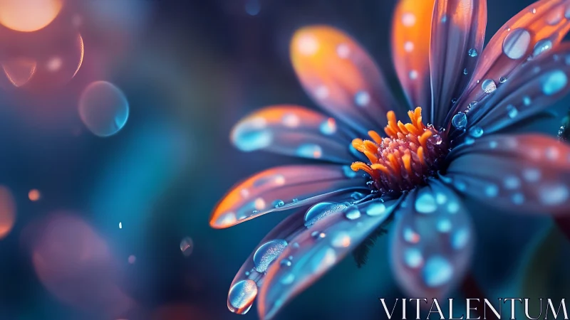 Dewdrop-Covered Bloom Against Luminous Twilight Backdrop