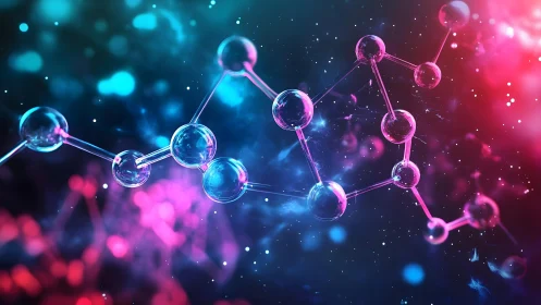 Futuristic Molecular Structure in Neon Colors, Digital Art Style.