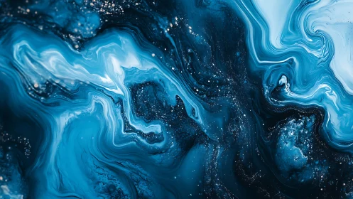 Fluid blue abstraction with cosmic marbling dynamics in frame.