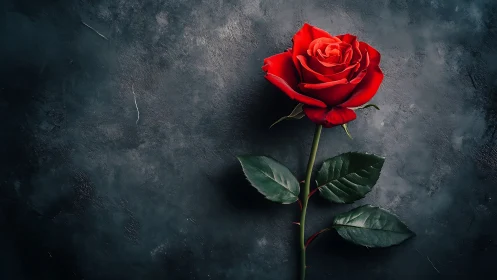 Red Rose Against Dark Textured Surface.