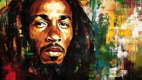 Portrait of contemplative man within vivid abstract brushwork