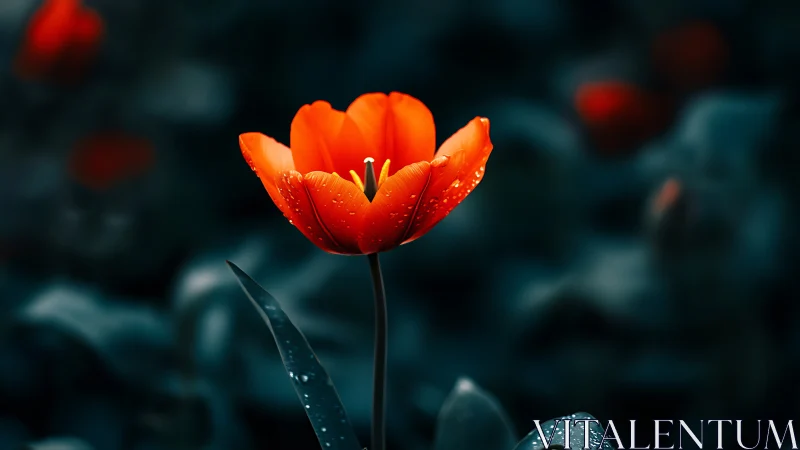 Red Tulip with Water Droplets. Botanical Photography Study.