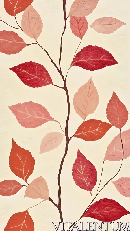 Red botanical branch pattern on cream textured ground.