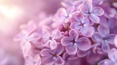 Close-up of soft purple lilac blossoms in gentle light.
