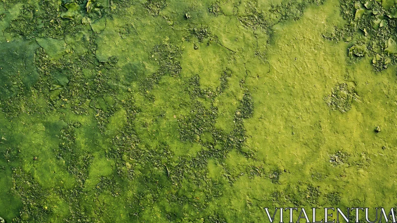 Green algae mat covers stagnant water surface completely