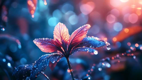 Bioluminescent Leaf Cluster with Refracted Light and Depth of Field