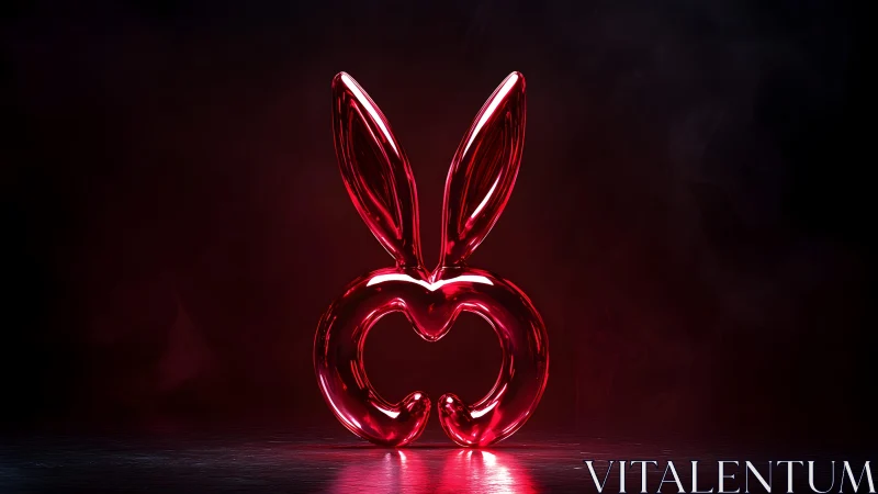 Glossy Red Glass Bunny Apple Sculpture on Dark Background.