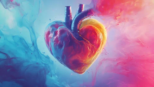 Radiant heart pulses with vibrant energy and dreamlike color