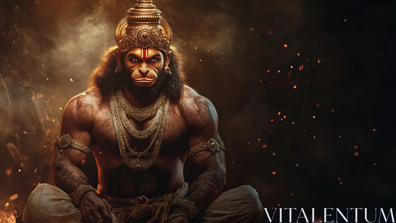 Divine warrior monkey god in burning embers portrait.