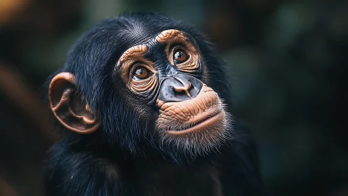 High-resolution portrait of contemplative juvenile chimpanzee