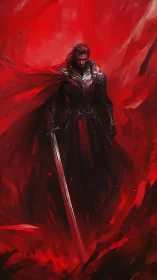 Scarlet storm knight standing calm within the chaos.