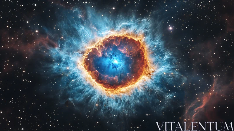Cosmic nebula eye glows in vivid blue and fiery orange light