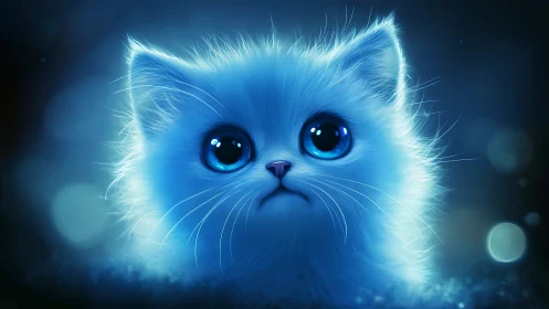 Luminescent Blue Cat with Glowing Eyes in Ethereal Mist