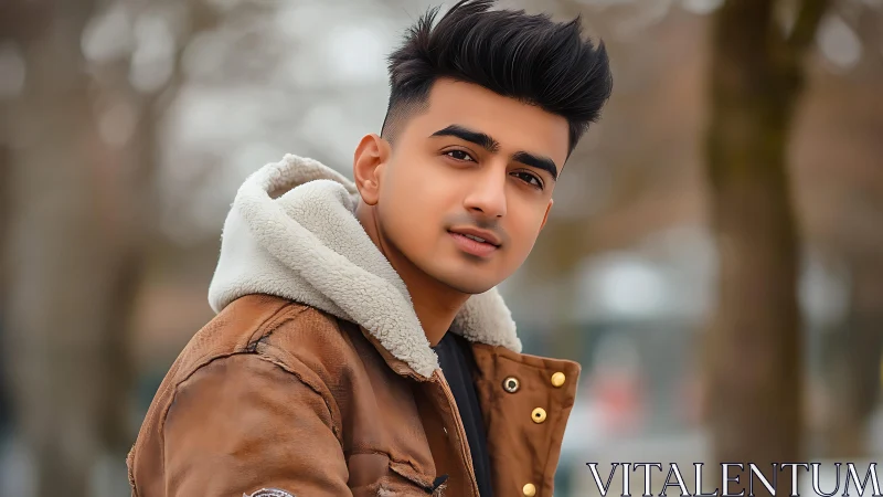 Winter streetlight catches a confident smile in soft focus