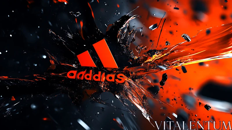 Red logo shatters through dark abstract liquid explosion