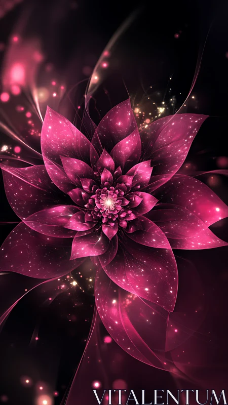 Glowing pink fractal flower on dark abstract background