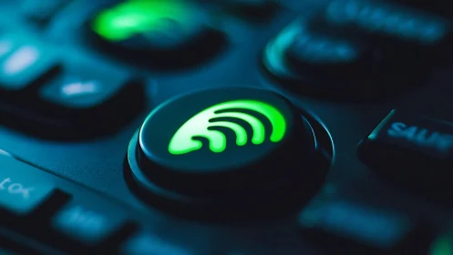 Glowing green WiFi button illuminates dark control surface