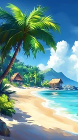 Tropical Beach Paradise with Palm Canopy.
