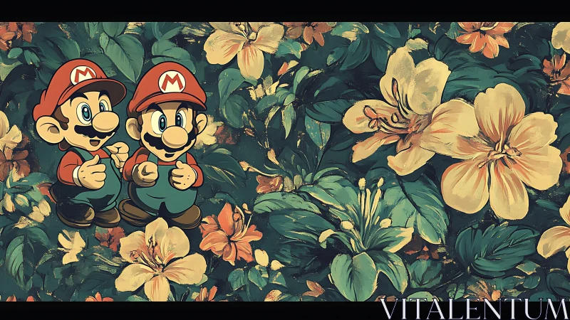 Mario and Luigi Among Vibrant Garden Flowers