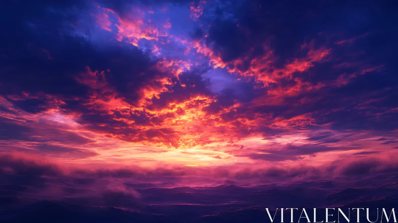 Crimson twilight clouds drifting above a dreamlike sea.