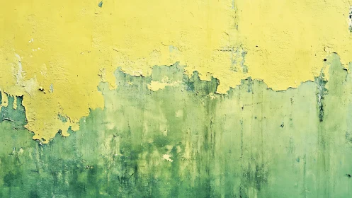 Weathered yellow and green painted wall with peeling texture.