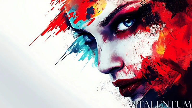 Vivid female portrait exploding in bold abstract color strokes.