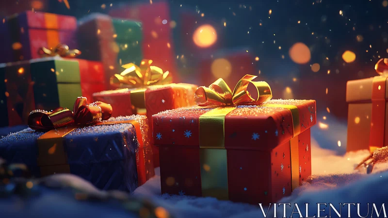 Luminous winter gift array under shallow-depth bokeh glow.