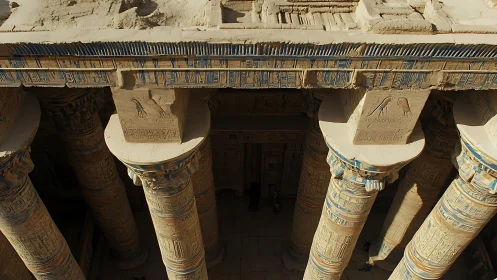 Sunlit hieroglyphic colonnade hums with desert whispers.