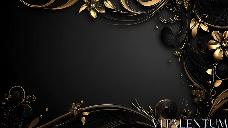 Black and Gold Ornamental Floral Border Design.