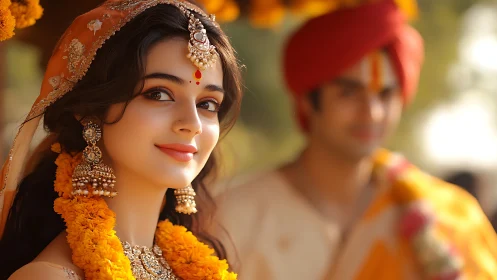 Bridal portrait uses shallow depth of field and warm directional light