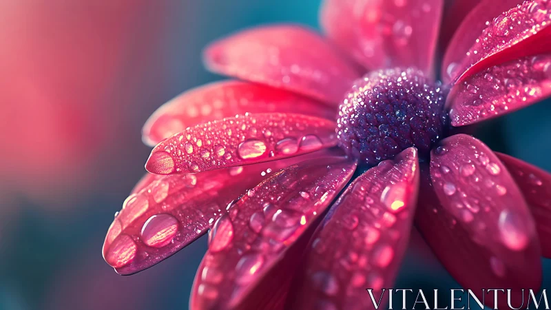 Magenta Flower Petals With Hydrophobic Droplet Refraction.