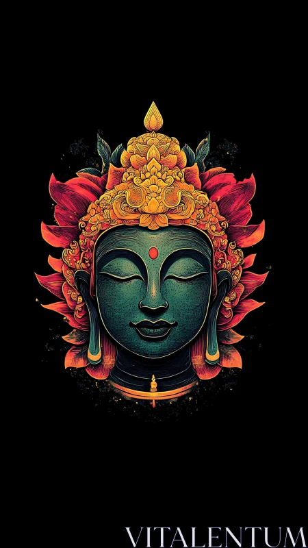 Floral crowned serenity glows in neon tinged celestial calm