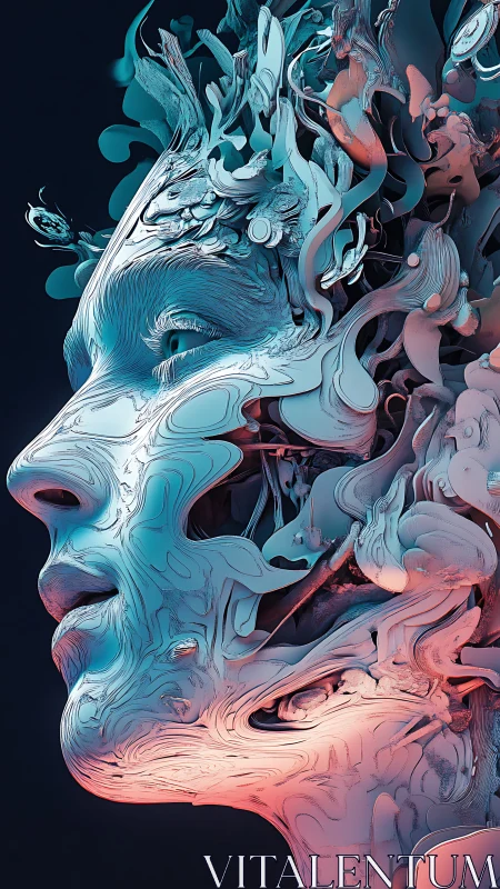 Dreamlike cybernetic face drifts between human and machine