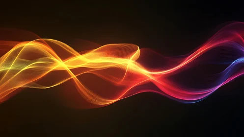 Multicolor luminous waveforms on black background, high contrast