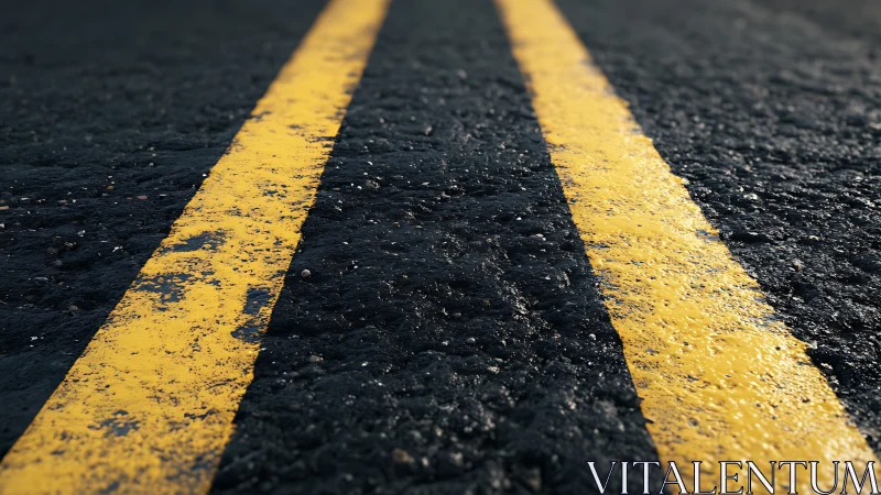 Golden road lines stretching into a textured distance.