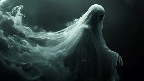 Whispered wraith drifts through stormy emerald gloom.