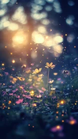 Wildflower ground layer with illuminated particle effects.