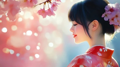 Soft spring daydream with cherry blossoms and gentle grace.