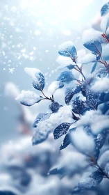 Snow-laden blue foliage rendered with shallow depth of field focus