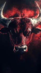 Bull head illustration against intense red abstract backdrop.