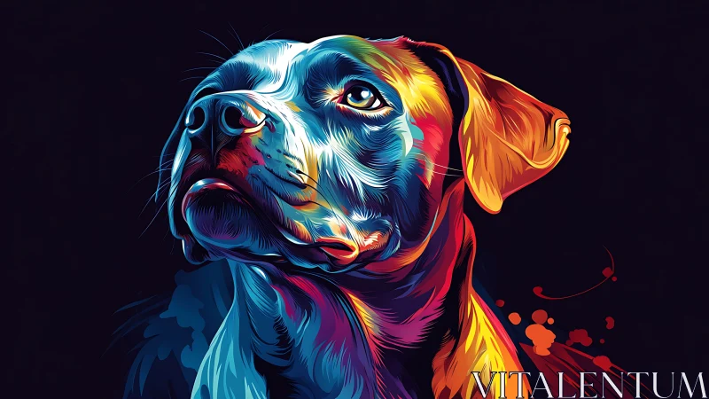 Vibrant vector-style canine portrait uses prismatic lighting